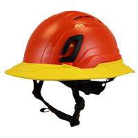 Type II + Vented Hi-Viz Orange Safety Helmet with Yellow FlexBrim (T2VHOFBYL - Three Quarter View)