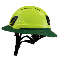 Type II + Vented Hi-Viz Yellow Safety Helmet with Forest Green FlexBrim (T2VHYFBFG - Left)