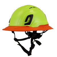 Type II + Vented Hi-Viz Yellow Safety Helmet with Hi-Viz Orange FlexBrim (T2VHYFBHO - Three Quarter View)