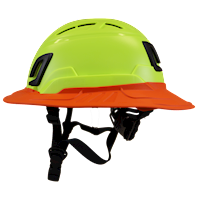 Type II + Vented Hi-Viz Yellow Safety Helmet with Hi-Viz Orange FlexBrim (T2VHYFBHO - Left)