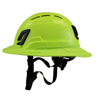 Type II + Vented Hi-Viz Yellow Safety Helmet with Hi-Viz Yellow FlexBrim (T2VHYFBHY - Left)