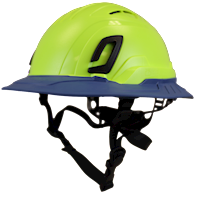 Type II + Vented Hi-Viz Yellow Safety Helmet with Kentucky Blue FlexBrim (T2VHYFBKB - Three Quarter View)