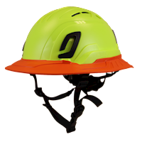 Type II + Vented Hi-Viz Yellow Safety Helmet with Red FlexBrim (T2VHYFBRD - Three Quarter View)