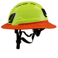 Type II + Vented Hi-Viz Yellow Safety Helmet with Red FlexBrim (T2VHYFBRD - Left)