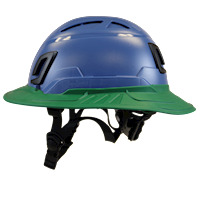 Type II + Vented Kentucky Blue Safety Helmet with Forest Green FlexBrim (T2VKBFBFG - Left)