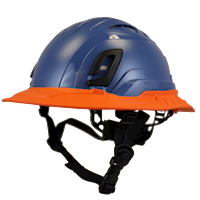 Type II + Vented Kentucky Blue Safety Helmet with Hi-Viz Orange FlexBrim (T2VKBFBHO - Three Quarter View)