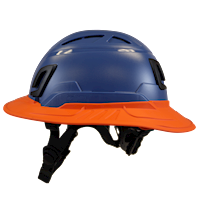 Type II + Vented Kentucky Blue Safety Helmet with Hi-Viz Orange FlexBrim (T2VKBFBHO - Left)
