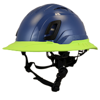 Type II + Vented Kentucky Blue Safety Helmet with Hi-Viz Yellow FlexBrim (T2VKBFBHY - Three Quarter View)