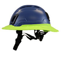 Type II + Vented Kentucky Blue Safety Helmet with Hi-Viz Yellow FlexBrim (T2VKBFBHY - Left)