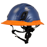 Type II + Vented Kentucky Blue Safety Helmet with Orange FlexBrim (T2VKBFBOR - Three Quarter View)