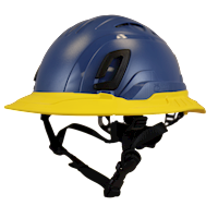 Type II + Vented Kentucky Blue Safety Helmet with Yellow FlexBrim (T2VKBFBYL - Three Quarter View)