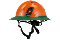Type II + Vented Orange Safety Helmet with Forest Green FlexBrim (T2VORFBFG - Three Quarter View)