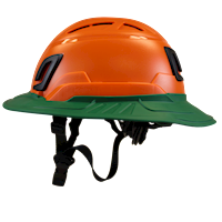 Type II + Vented Orange Safety Helmet with Forest Green FlexBrim (T2VORFBFG - Left)