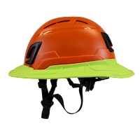 Type II + Vented Orange Safety Helmet with Hi-Viz Yellow FlexBrim (T2VORFBHY - Left)