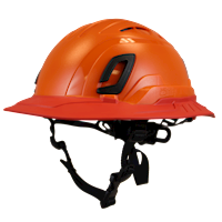 Type II + Vented Orange Safety Helmet with Red FlexBrim (T2VORFBRD - Three Quarter View)
