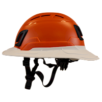 Type II + Vented Orange Safety Helmet with White FlexBrim (T2VORFBWH - Left)