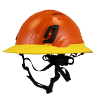 Type II + Vented Orange Safety Helmet with Yellow FlexBrim (T2VORFBYL - Three Quarter View)