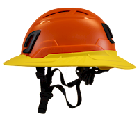 Type II + Vented Orange Safety Helmet with Yellow FlexBrim (T2VORFBYL - Left)