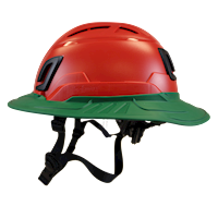 Type II + Vented Red Safety Helmet with Forest Green FlexBrim (T2VRDFBFG - Left)