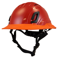 Type II + Vented Red Safety Helmet with Hi-Viz Orange FlexBrim (T2VRDFBHO - Three Quarter View)