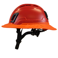 Type II + Vented Red Safety Helmet with Hi-Viz Orange FlexBrim (T2VRDFBHO - Left)