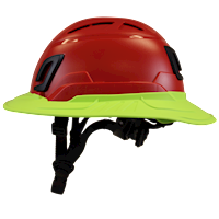 Type II + Vented Red Safety Helmet with Hi-Viz Yellow FlexBrim (T2VRDFBHY - Left)