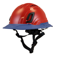 Type II + Vented Red Safety Helmet with Kentucky Blue FlexBrim (T2VRDFBKB - Three Quarter View)