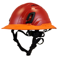 Type II + Vented Red Safety Helmet with Orange FlexBrim (T2VRDFBOR - Three Quarter View)