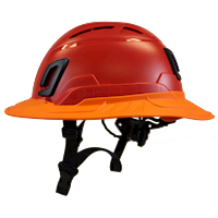 Type II + Vented Red Safety Helmet with Orange FlexBrim (T2VRDFBOR - Left)