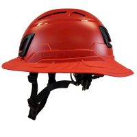 Type II + Vented Red Safety Helmet with Red FlexBrim (T2VRDFBRD - Left)