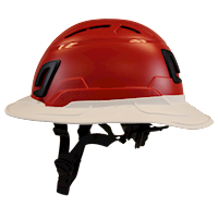Type II + Vented Red Safety Helmet with White FlexBrim (T2VRDFBWH - Left)
