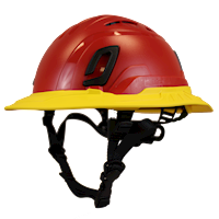 Type II + Vented Red Safety Helmet with Yellow FlexBrim (T2VRDFBYL - Three Quarter View)