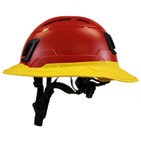 Type II + Vented Red Safety Helmet with Yellow FlexBrim (T2VRDFBYL - Left)