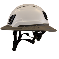 Type II + Vented White Safety Helmet with Dove Gray FlexBrim (T2VWHFBDG - Left)