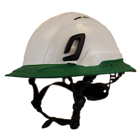 Type II + Vented White Safety Helmet with Forest Green FlexBrim (T2VWHFBFG - Three Quarter View)