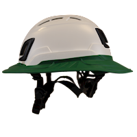 Type II + Vented White Safety Helmet with Forest Green FlexBrim (T2VWHFBFG - Left)