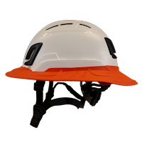 Type II + Vented White Safety Helmet with Hi-Viz Orange FlexBrim (T2VWHFBHO - Left)