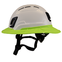 Type II + Vented White Safety Helmet with Hi-Viz Yellow FlexBrim (T2VWHFBHY - Left)