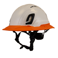 Type II + Vented White Safety Helmet with Orange FlexBrim (T2VWHFBOR - Three Quarter View)