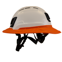 Type II + Vented White Safety Helmet with Orange FlexBrim (T2VWHFBOR - Left)