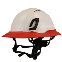 Type II + Vented White Safety Helmet with Red FlexBrim (T2VWHFBRD - Three Quarter View)
