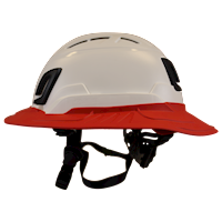 Type II + Vented White Safety Helmet with Red FlexBrim (T2VWHFBRD - Left)