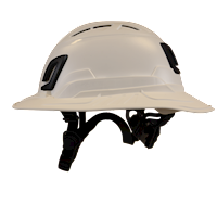 Type II + Vented White Safety Helmet with White FlexBrim (T2VWHFBWH - Left)