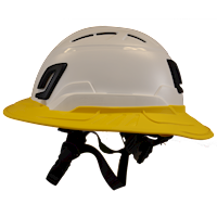 Type II + Vented White Safety Helmet with Yellow FlexBrim (T2VWHFBYL - Left)