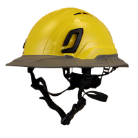 Type II + Vented Yellow Safety Helmet with Dove Gray FlexBrim (T2VYLFBDG - Three Quarter View)