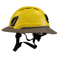 Type II + Vented Yellow Safety Helmet with Dove Gray FlexBrim (T2VYLFBDG - Left)