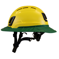 Type II + Vented Yellow Safety Helmet with Forest Green FlexBrim (T2VYLFBFG - Left)