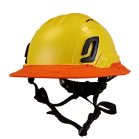 Type II + Vented Yellow Safety Helmet with Hi-Viz Orange FlexBrim (T2VYLFBHO - Three Quarter View)