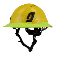 Type II + Vented Yellow Safety Helmet with Hi-Viz Yellow FlexBrim (T2VYLFBHY - Three Quarter View)