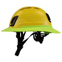 Type II + Vented Yellow Safety Helmet with Hi-Viz Yellow FlexBrim (T2VYLFBHY - Left)